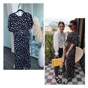 Topshop Black & White Polkadot Midi Dress with Open Back